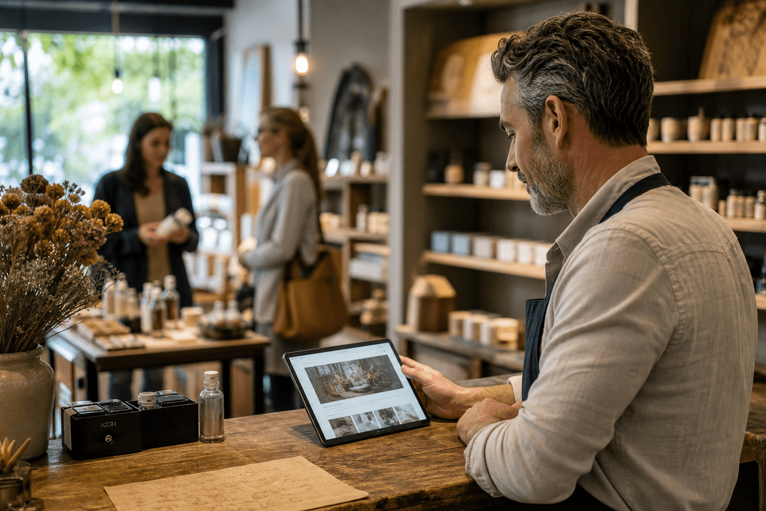 A business using its website with customers