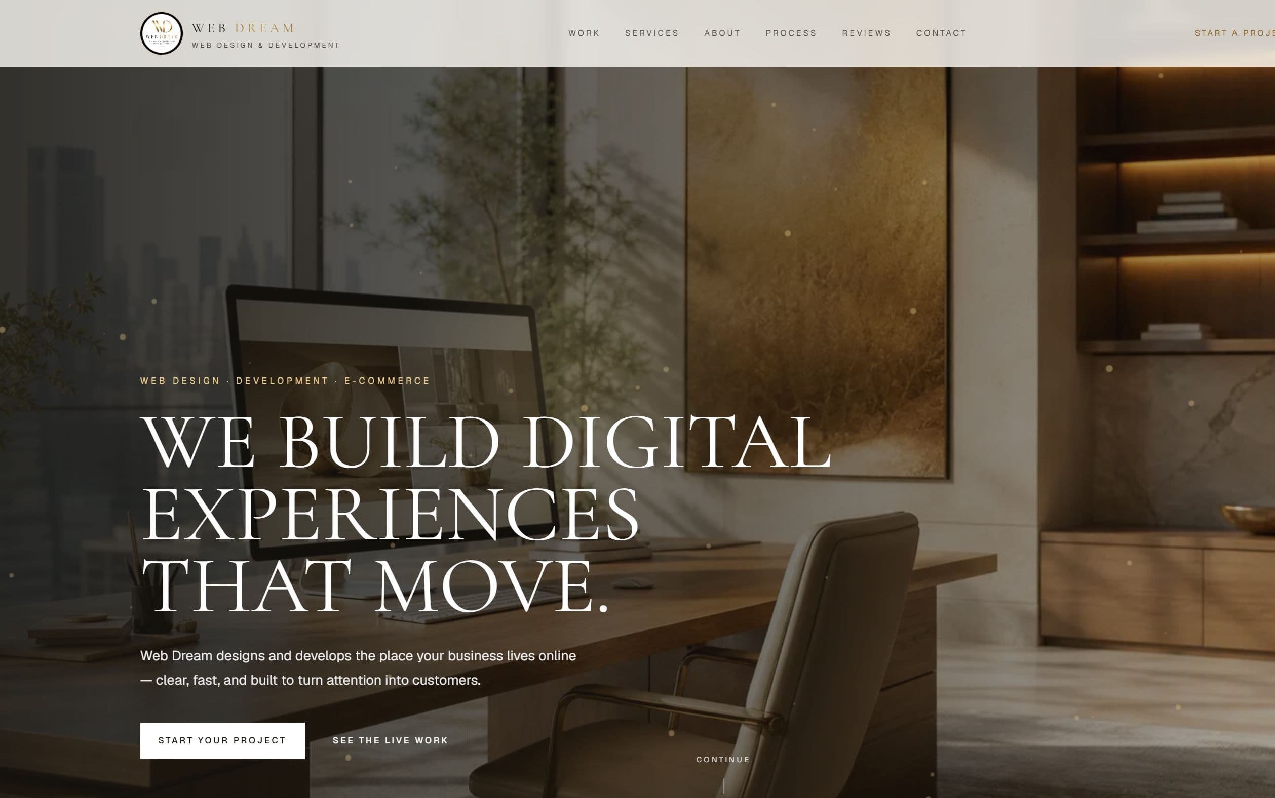 Live homepage of Web Dream